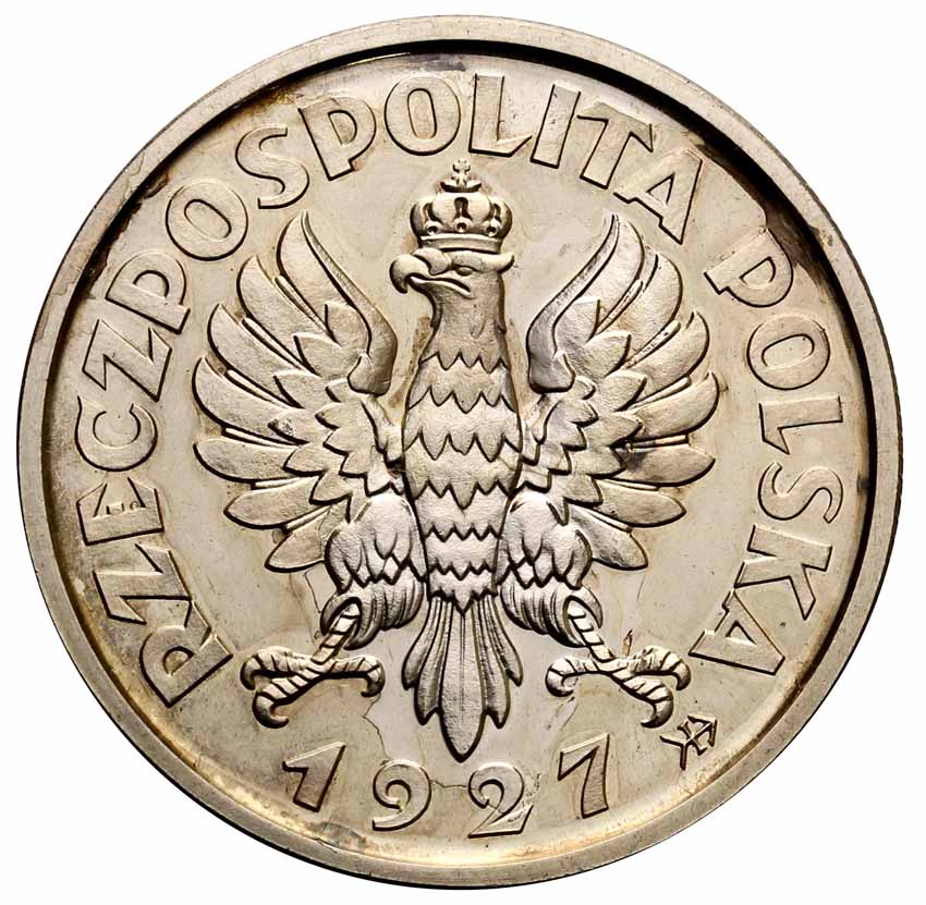 II RP 2 złote 1927, głowa kobiety, PRÓBA, srebro z kolekcji Włodzimierza Głuchowskiego